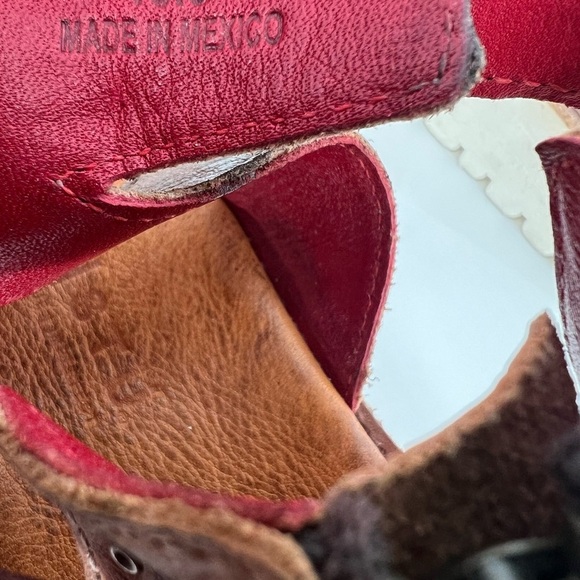 Bed Stu Clancy Leather Cut Out Grommet Buckle Front Zip Sandals In Tan Rustic - Picture 8 of 9